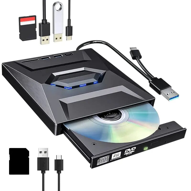 6-in-1 Portable USB 3.0 Ultra-Thin External DVD Recorder Drive USB Hub - Tophatter Daily Deals